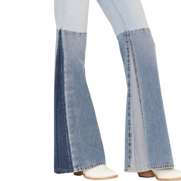 Shyanne Bell Bottom Jeans - Light and Dark Blue - Picture 2 of 16